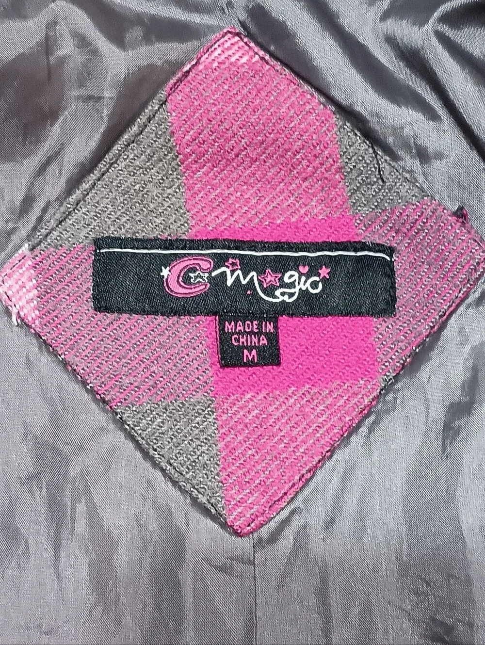 Girls Plaid Knit Button-Front Jacket - Pink & Gray C. Magic SZ M